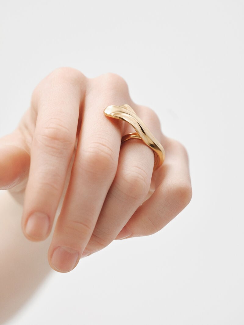 18K yellow gold plated 925 silver ring with texture image number 1