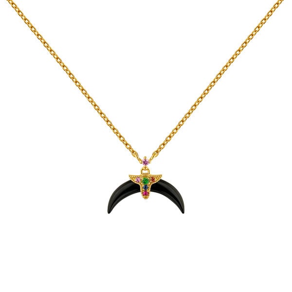 Gold plated multi-stone motifs onyx horn necklace, J04316-02-ONMULTI,hi-res