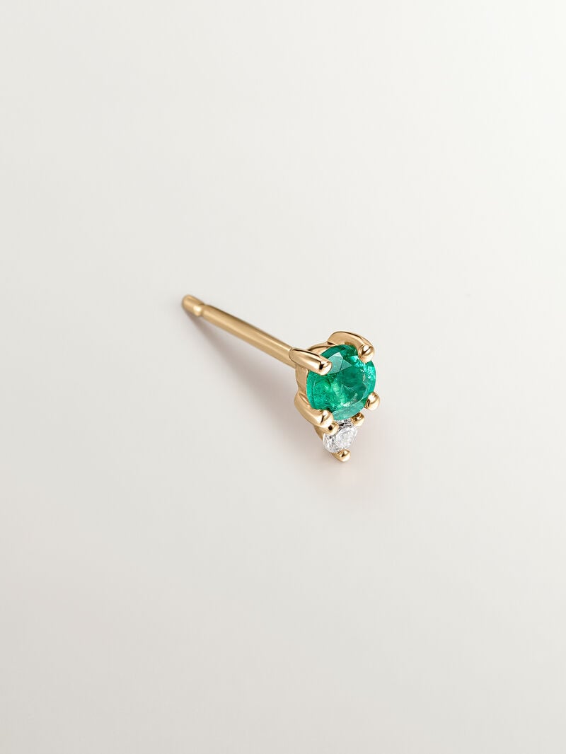 Individual 9K yellow gold earring with emerald and diamond. image number 2