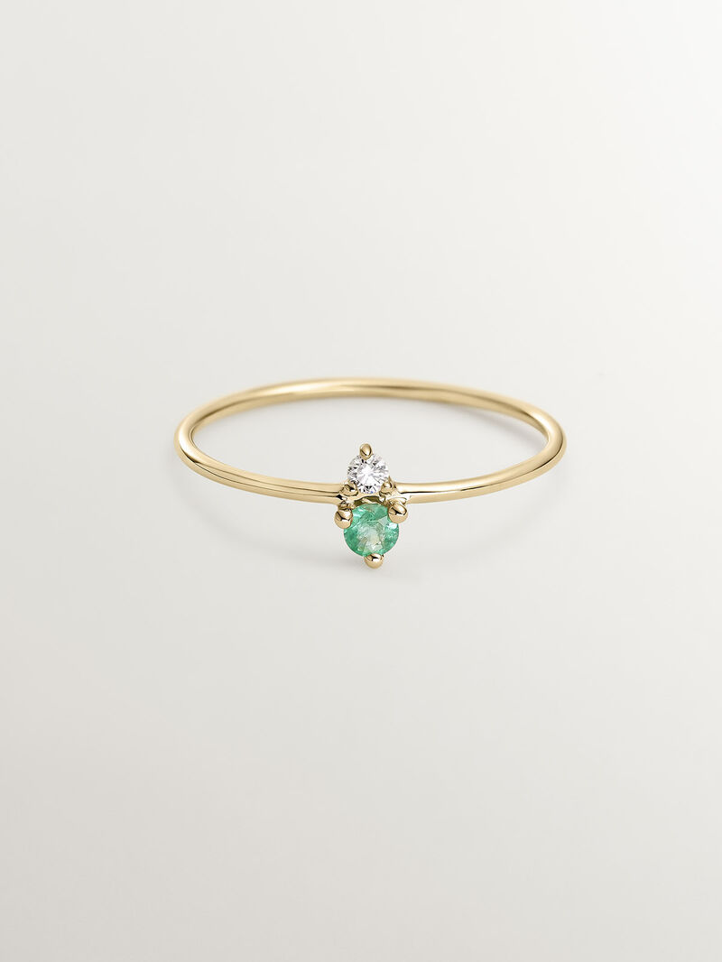 9K Yellow Gold Ring with Emerald and Diamond image number 2