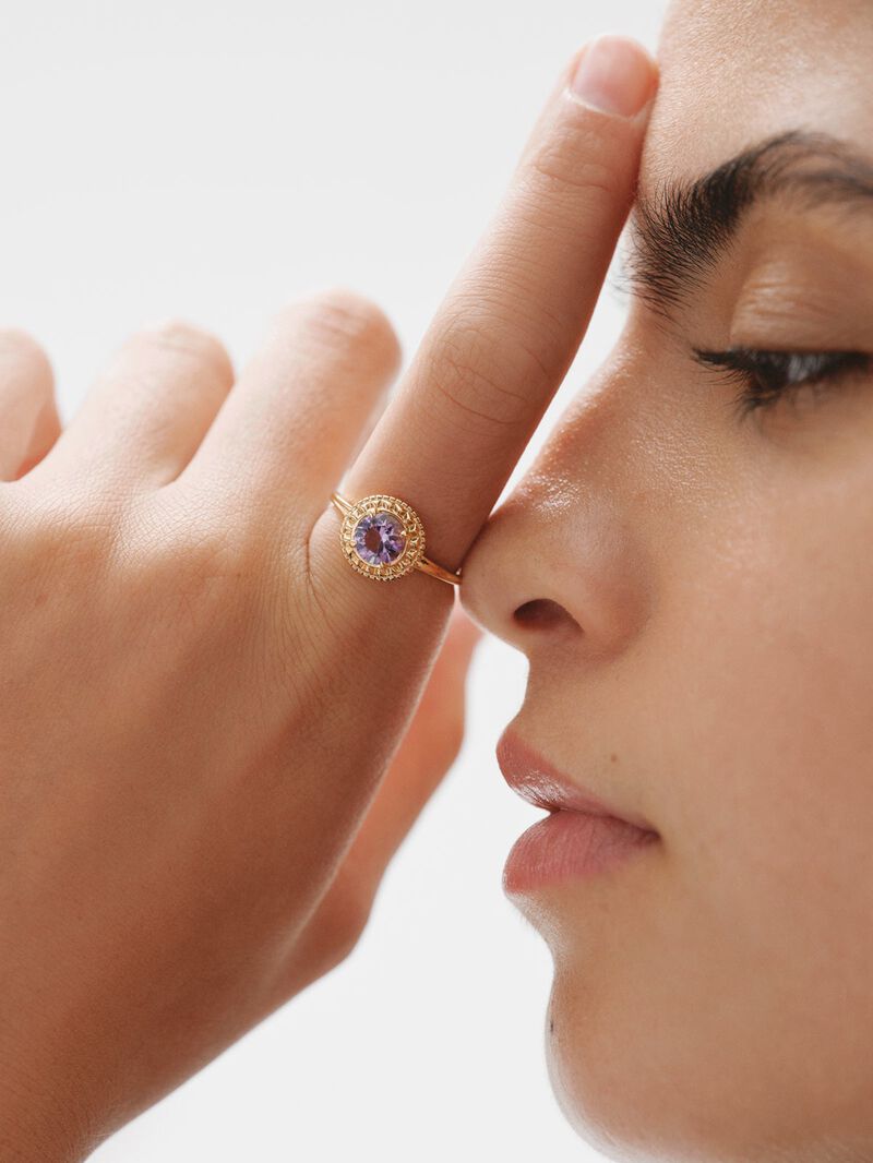 925 Silver ring bathed in 18K yellow gold with pink amethyst image number 1