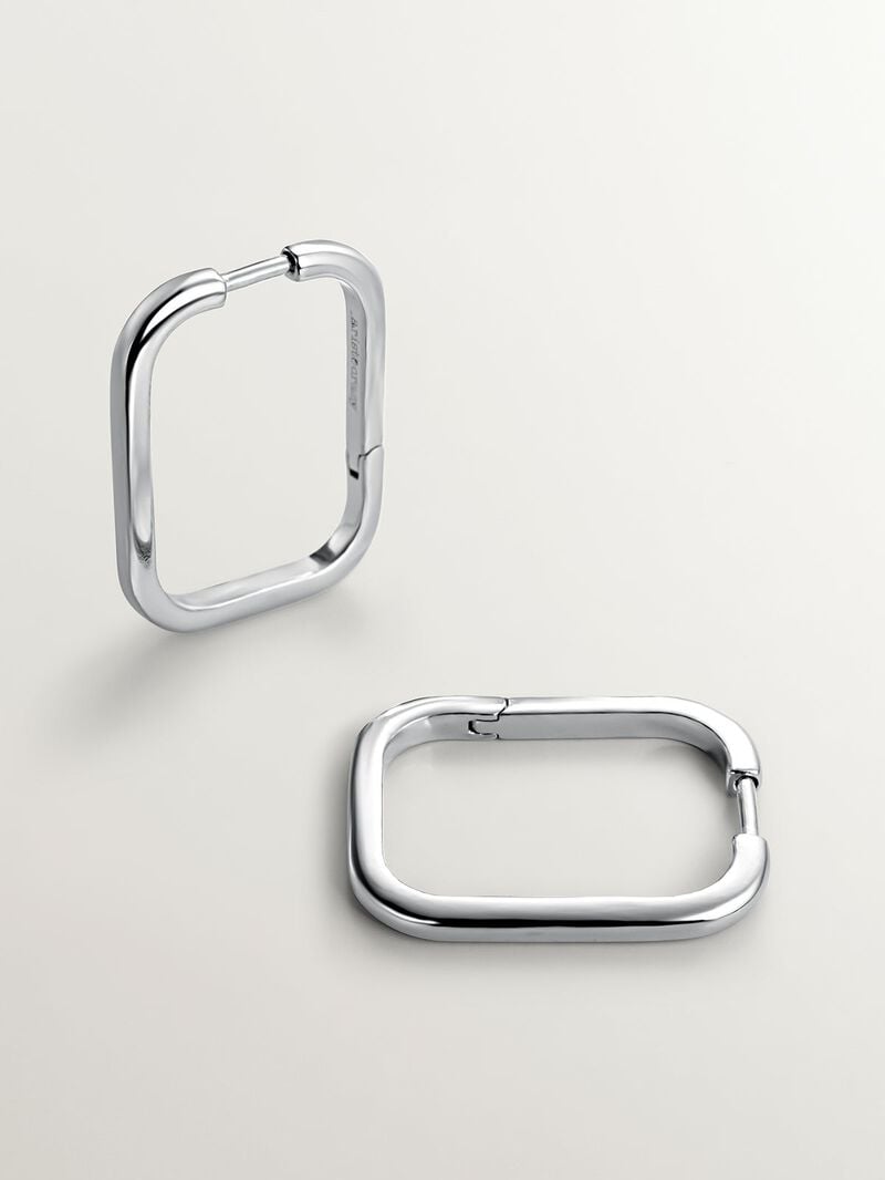 Large 925 Silver Square Hoop Earrings image number 1