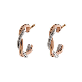 Bicolour silver smooth braided hoop earrings , J02076-05,hi-res