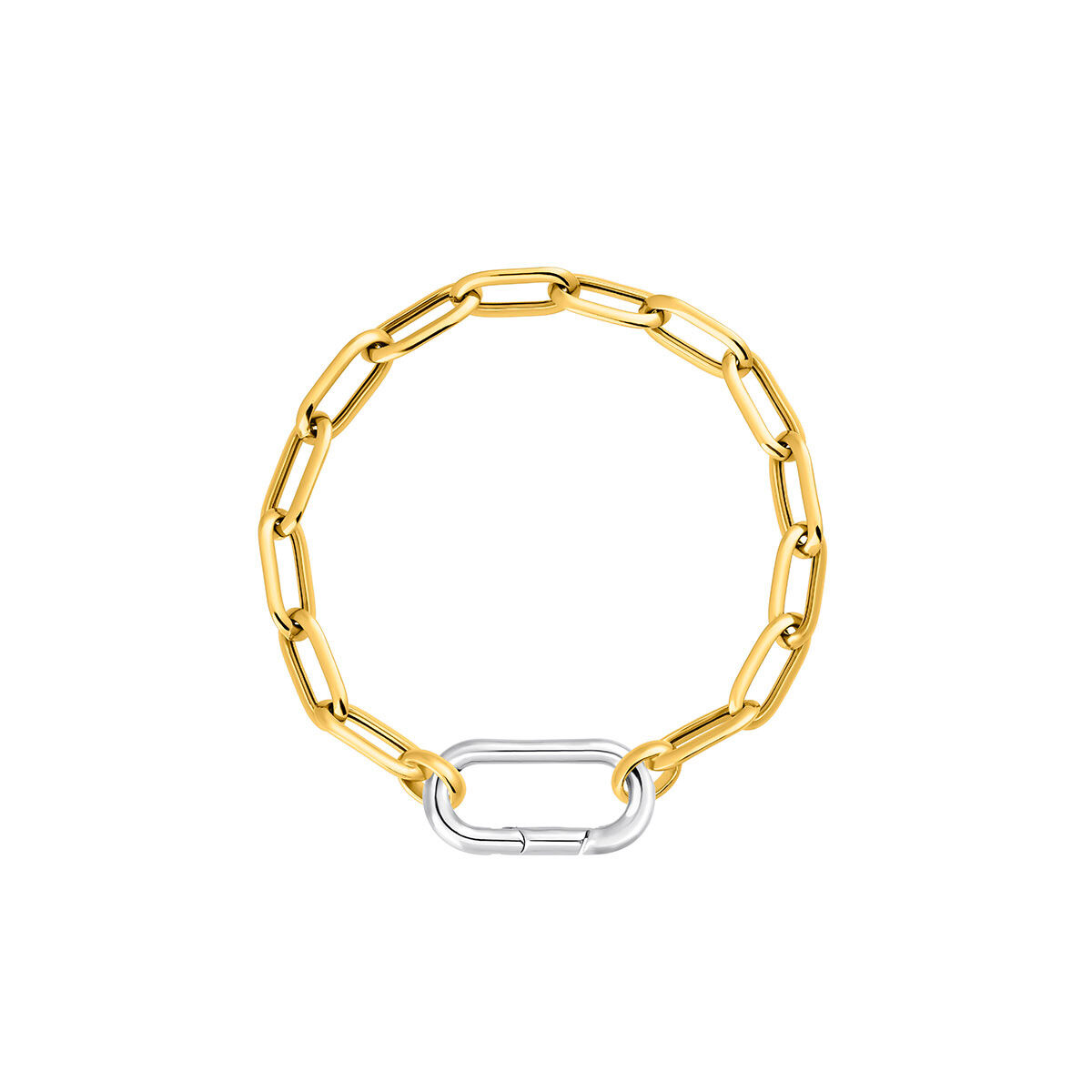 Silver rectangular cable link chain bracelet in 18k yellow gold-plated silver, J05340-02-16, hi-res