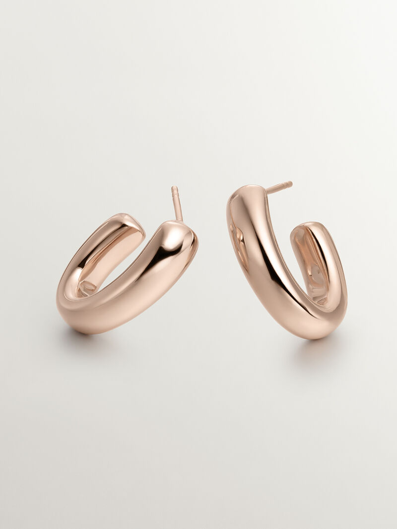 Small oval hoop earrings made of 925 silver plated in 18K rose gold. image number 4