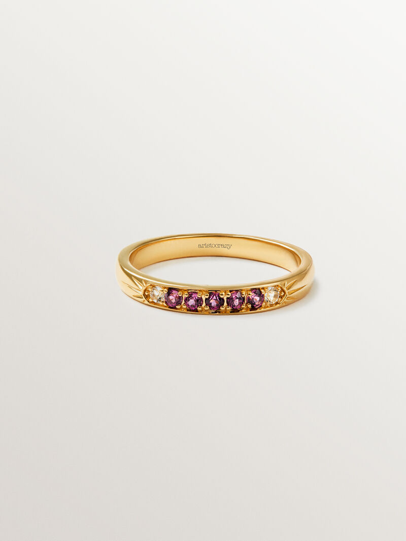 18K yellow gold plated 925 silver ring with purple rhodolites and white topazes image number 2