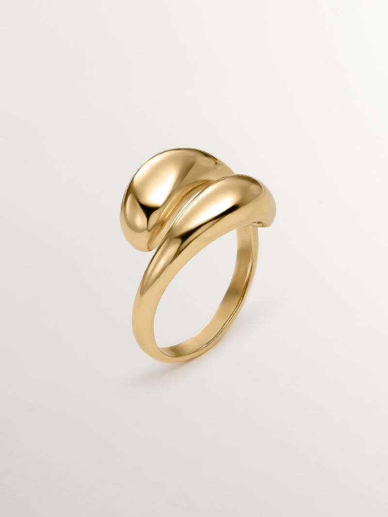 You and Me ring made of 925 silver, bathed in 18K yellow gold with a domed spiral shape. image number 0