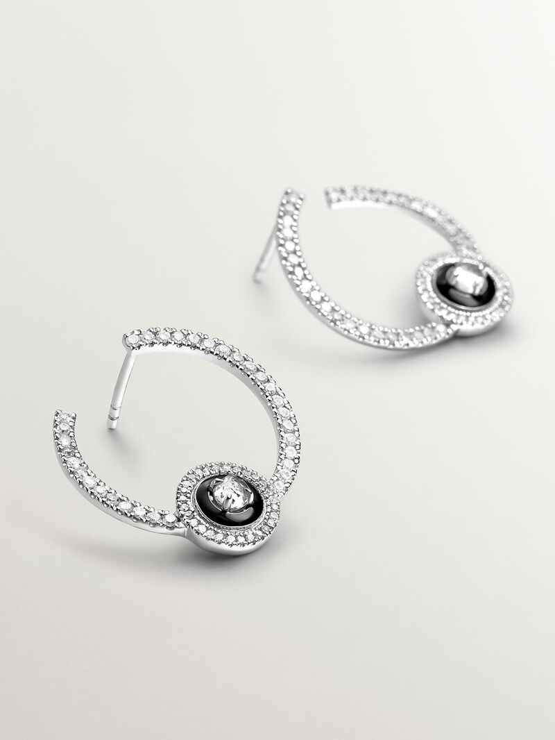 Silly silver ring earrings 925 bathed in 18k yellow gold with blue and whites image number 0