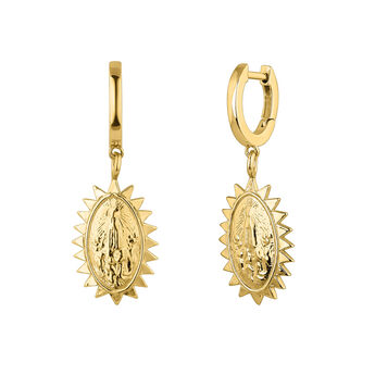 Gold plated medal earrings , J04710-02,hi-res