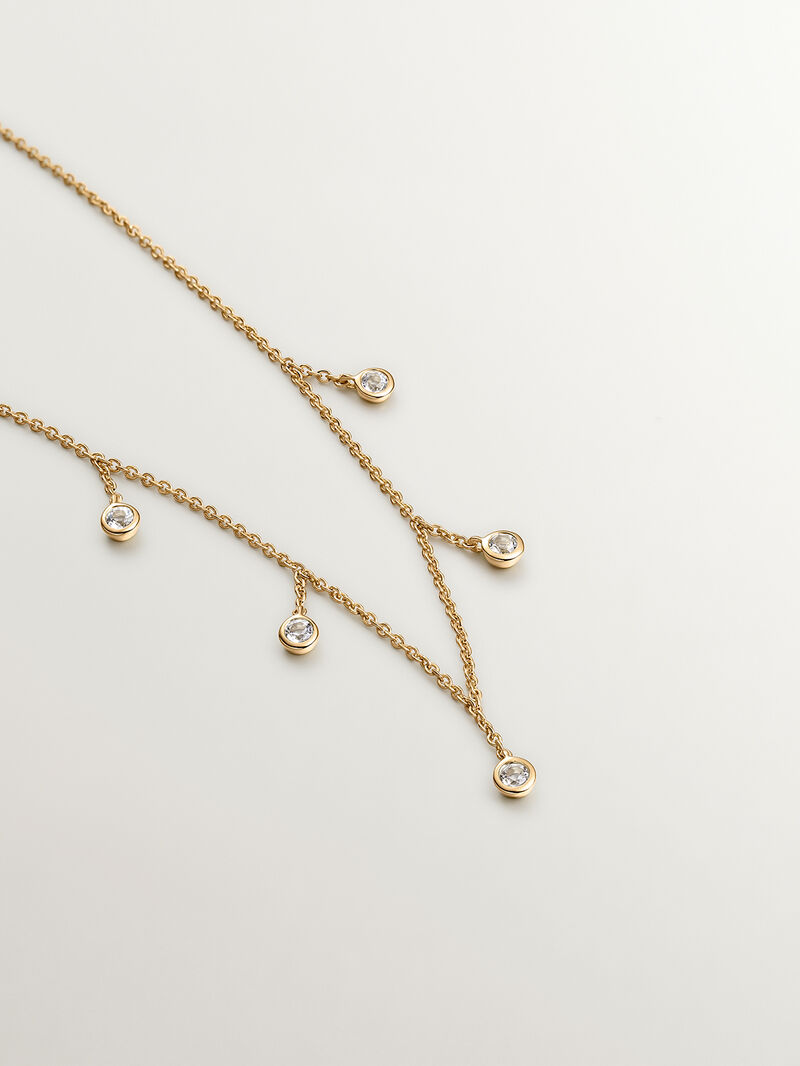 925 silver necklace bathed in 18K yellow gold with white topaz stones image number 2