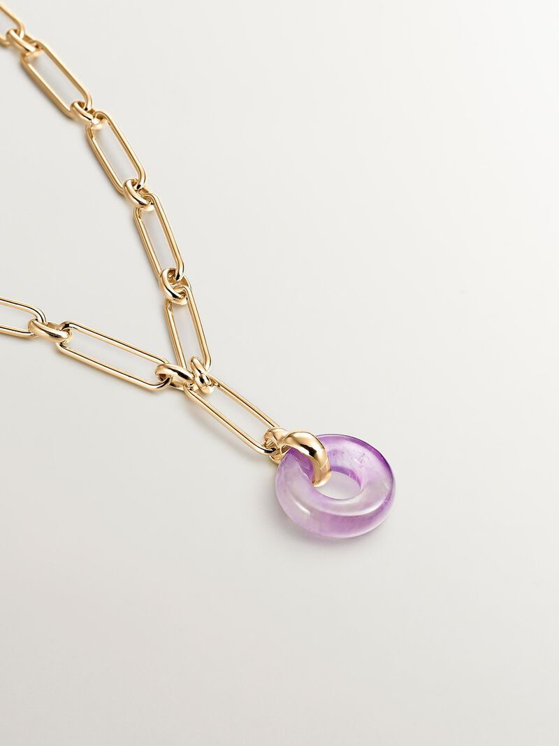 925 Silver link bracelet bathed in 18K yellow gold with purple amethyst image number 2