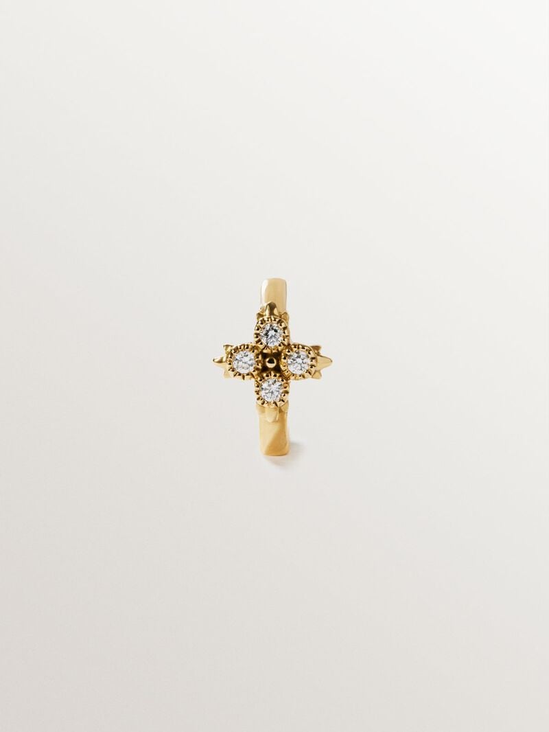 Individual small hoop earring made of 9K yellow gold with a diamond cross image number 0