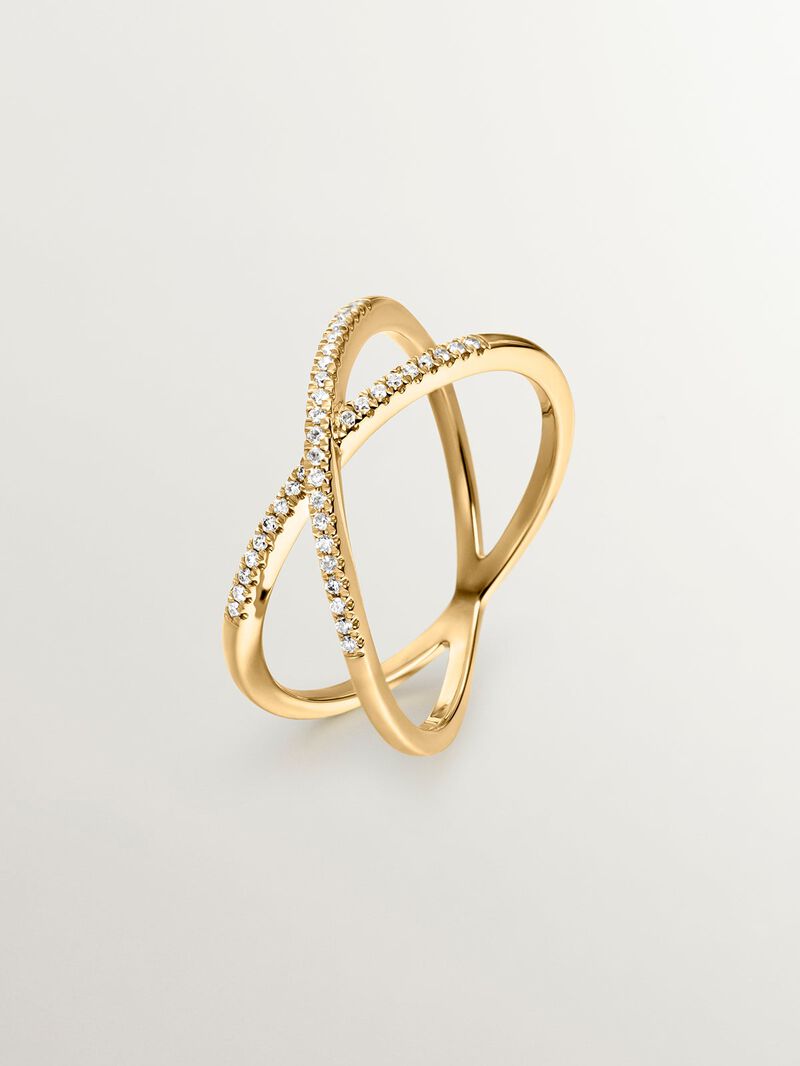 18K yellow gold cross ring with brilliant cut diamonds image number 0