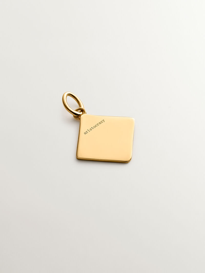 18K yellow gold plated 925 sterling silver charm with initial J and orange enamel in the shape of a diamond image number 1