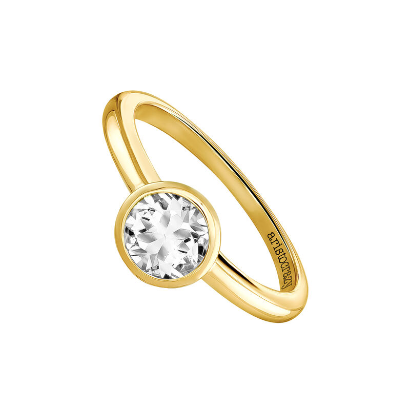 Medium round gold plated stone ring, J03814-02-WT, hi-res