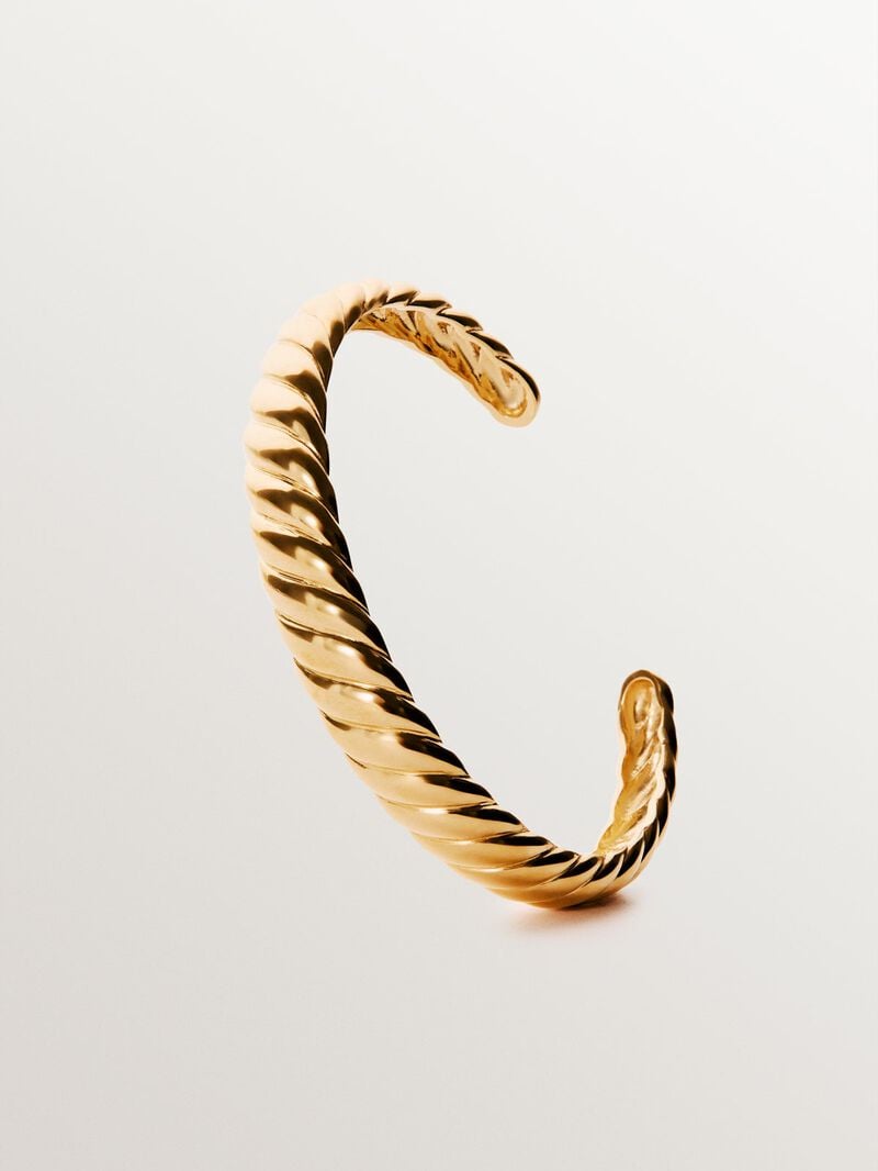 Rigid 18K yellow gold plated 925 silver bracelet with texture image number 2