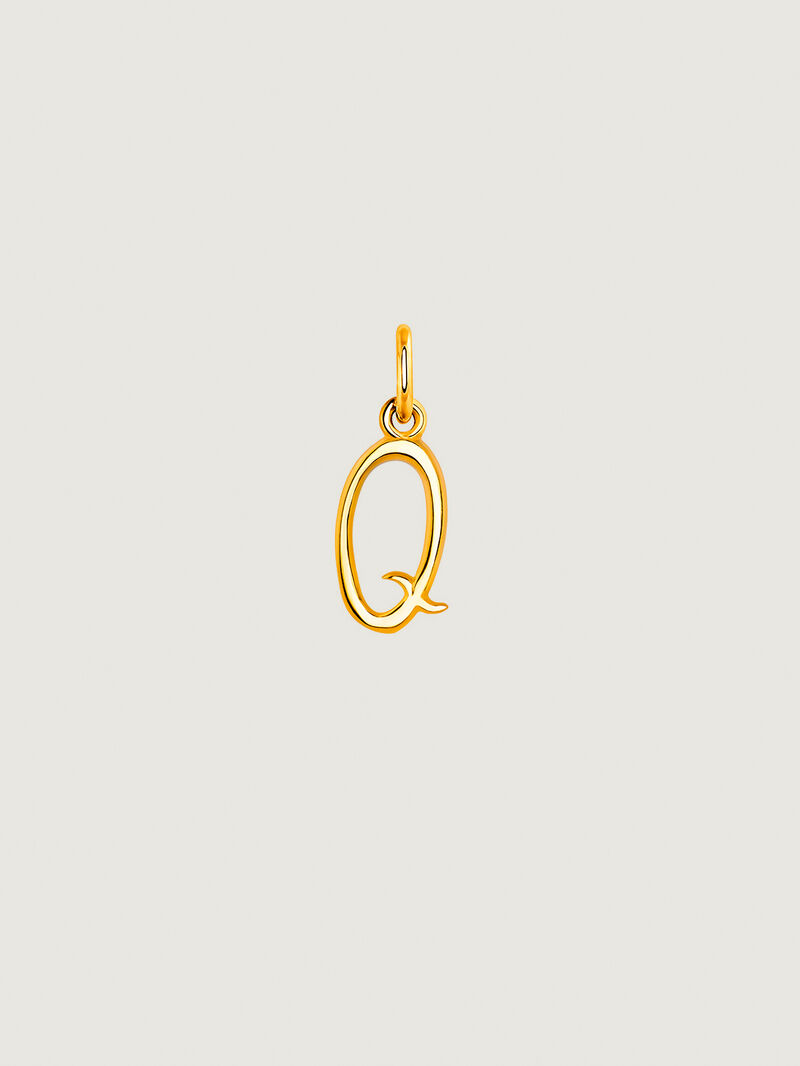 18K yellow gold plated 925 silver charm with initial Q. image number 0