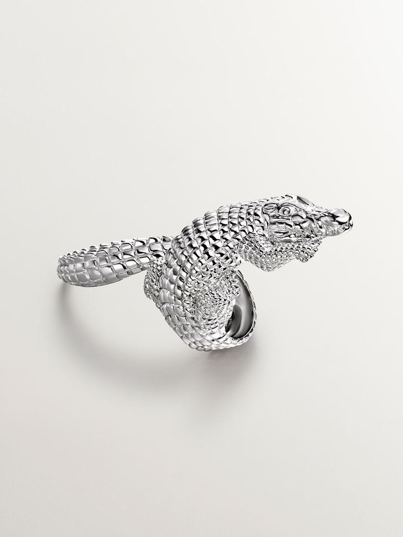 Large 925 silver ring shaped like crocodile image number 2