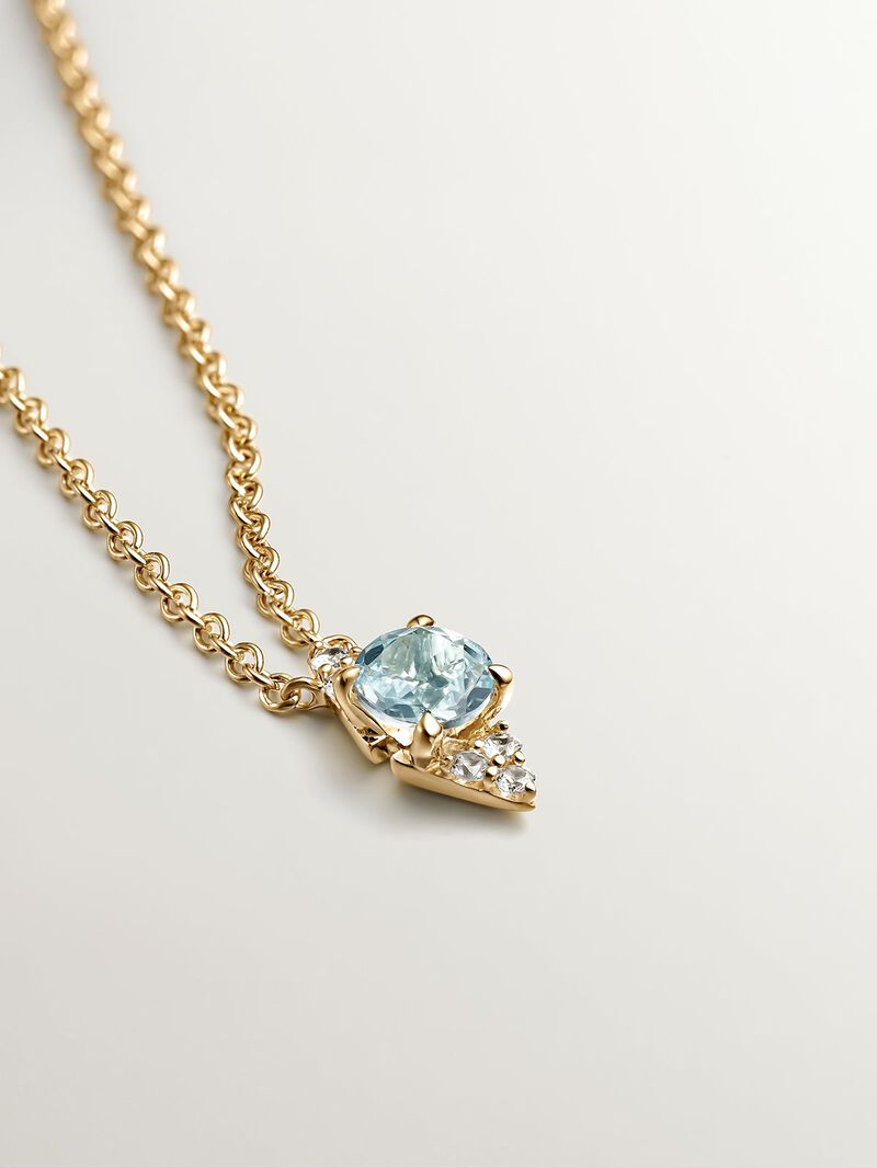925 Silver pendant bathed in 18K yellow gold with sky blue topaz and white sapphires. image number 2