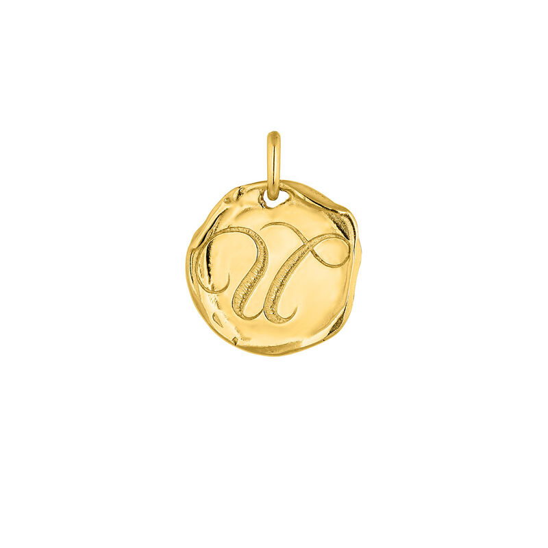 Gold-plated silver U initial medallion charm  , J04641-02-U, hi-res