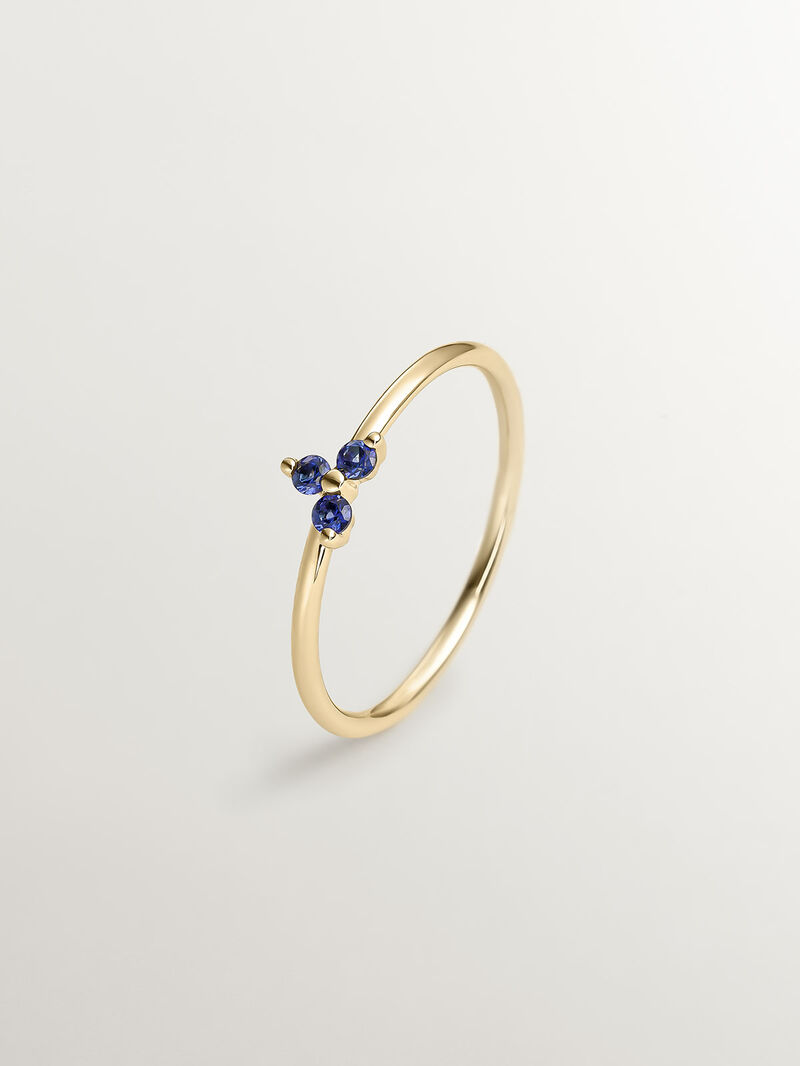 9K Yellow Gold Ring with Blue Sapphires image number 0