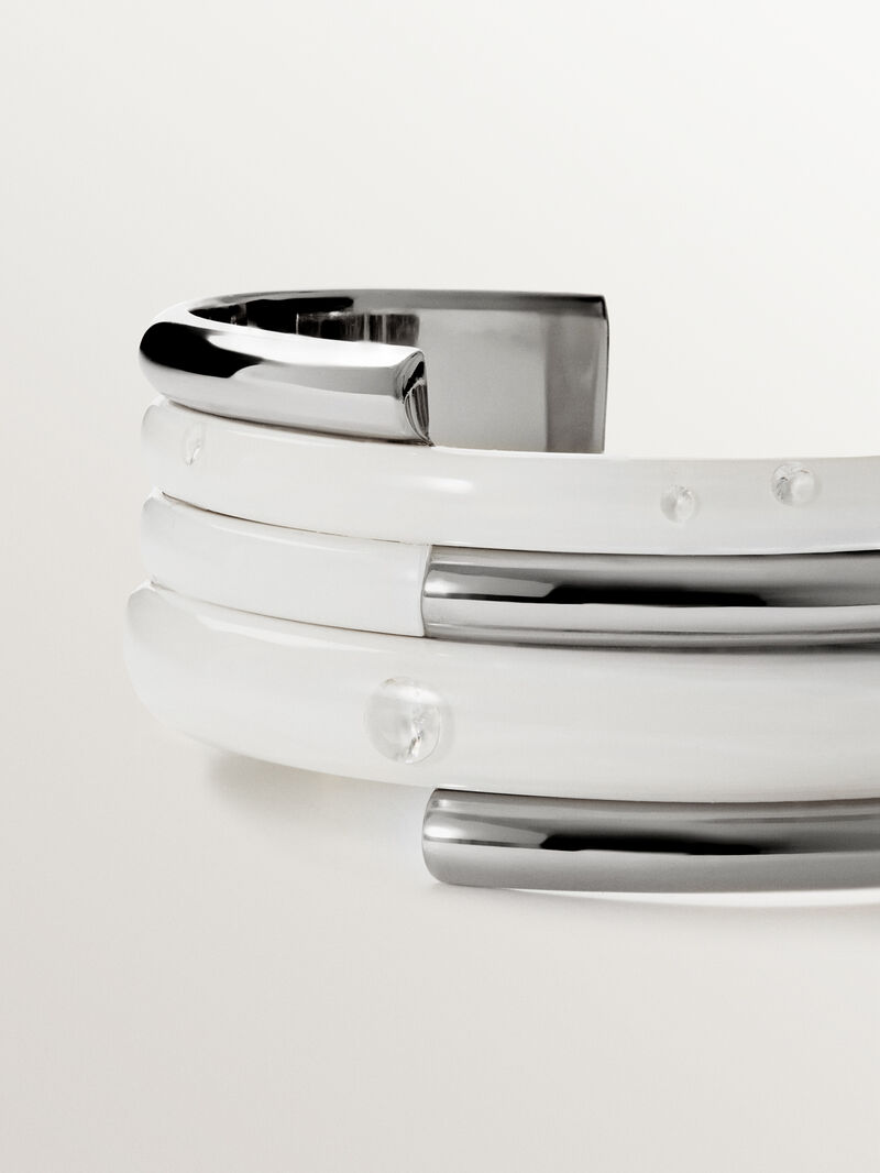 925 silver bracelet with white enamel and zircons suspended in resin image number 4