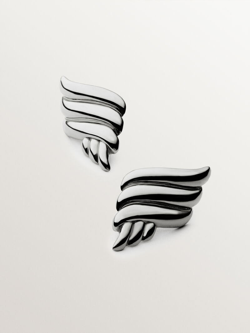 Rhodium-plated 925 silver earrings with fluid shape image number 2