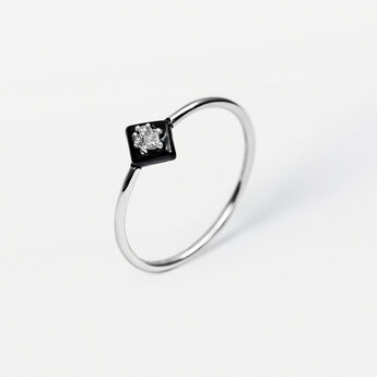 Bague losange en or blanc 18 ct avec diamants et émail noir, J05111-01-BLKENA, mainproduct