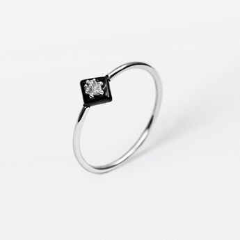 Rhombus ring in 18k white gold with black enamel and diamonds, J05111-01-BLKENA, mainproduct
