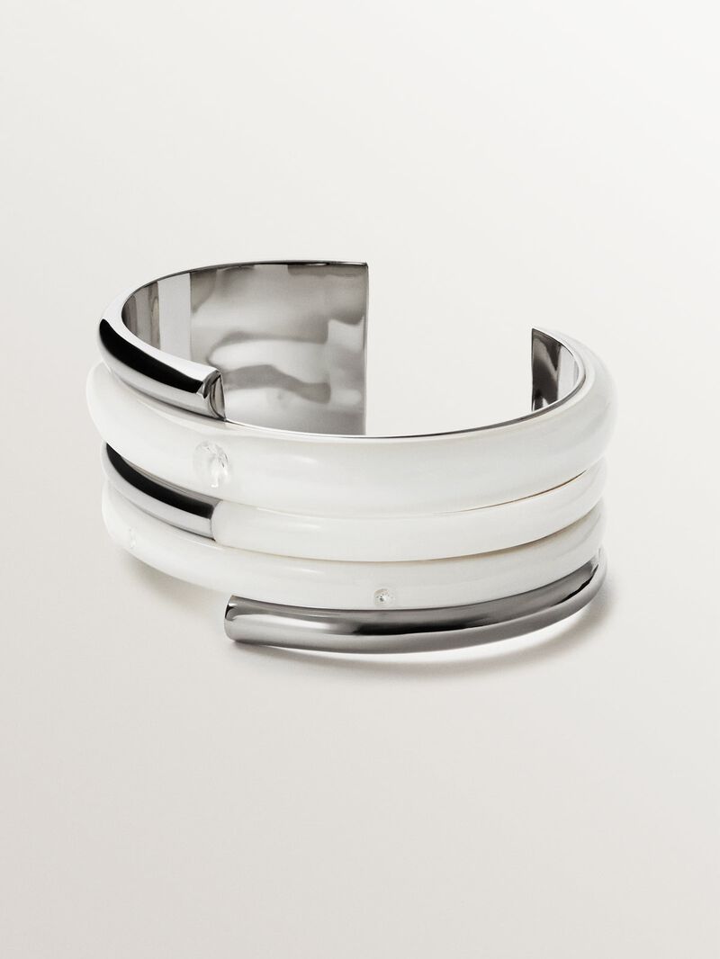 925 silver bracelet with white enamel and zircons suspended in resin image number 0