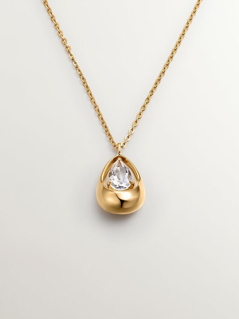 18K yellow gold plated 925 silver pendant with white quartz image number 0