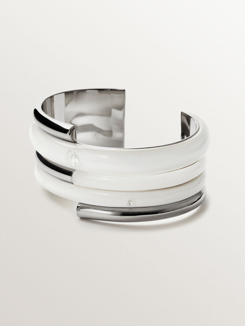 925 silver bracelet with white enamel and zircons suspended in resin image number 0