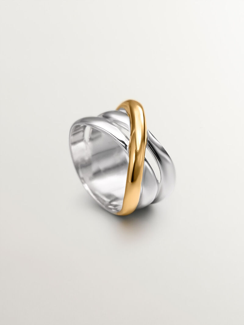 Wide triple bicolored ring made of 925 silver and 925 silver dipped in 18K yellow gold. image number 4