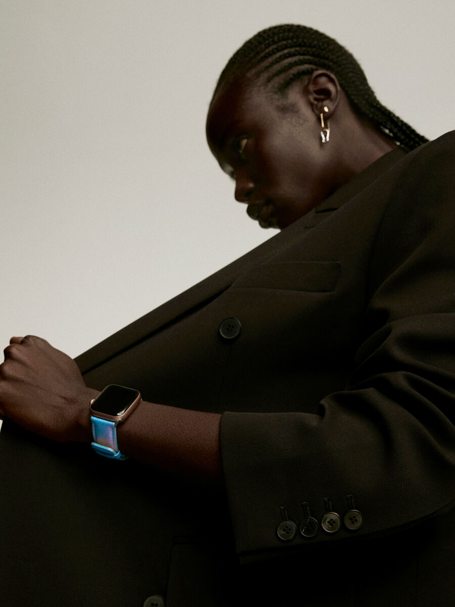 Iridescent blue leather Apple Watch band, IWSTRAP-PUIR, hi-res