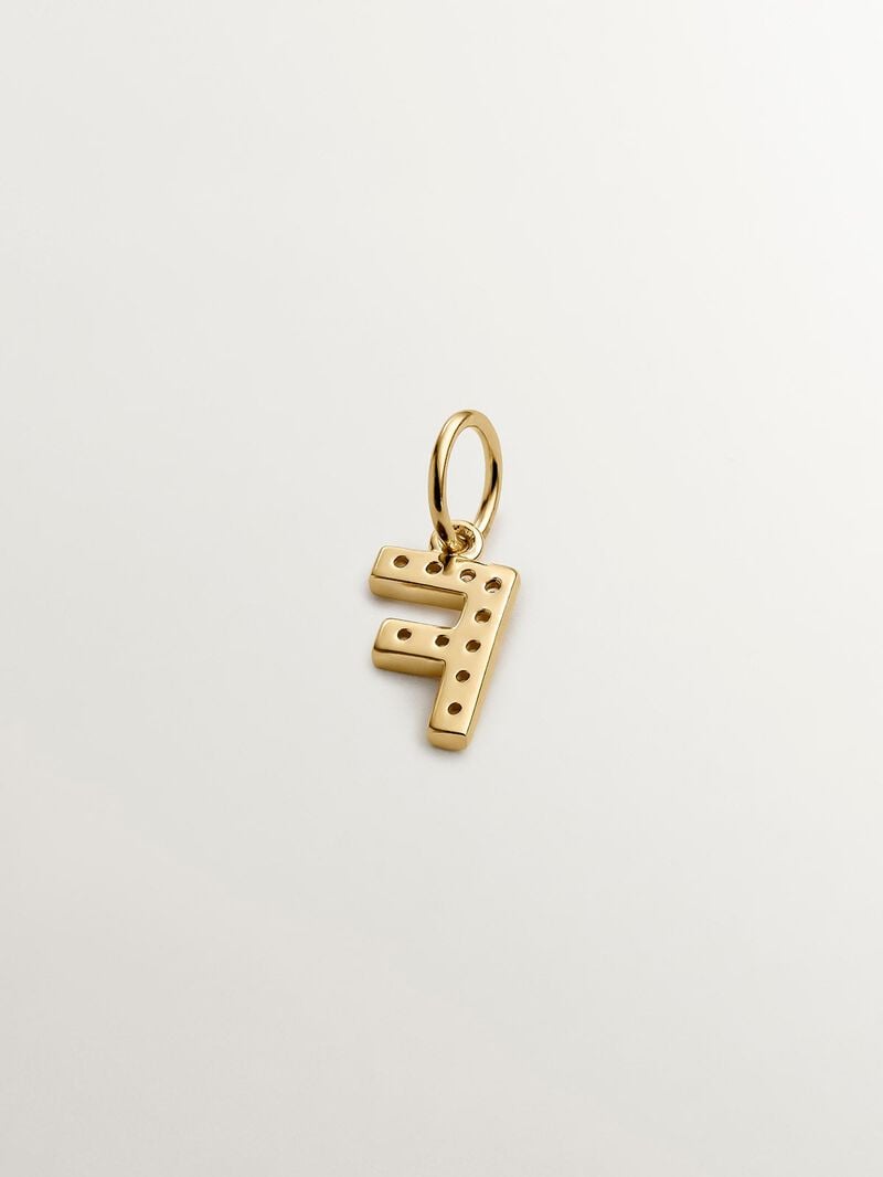 F initial charm made of 925 silver, bathed in 18K yellow gold with white topazes. image number 2