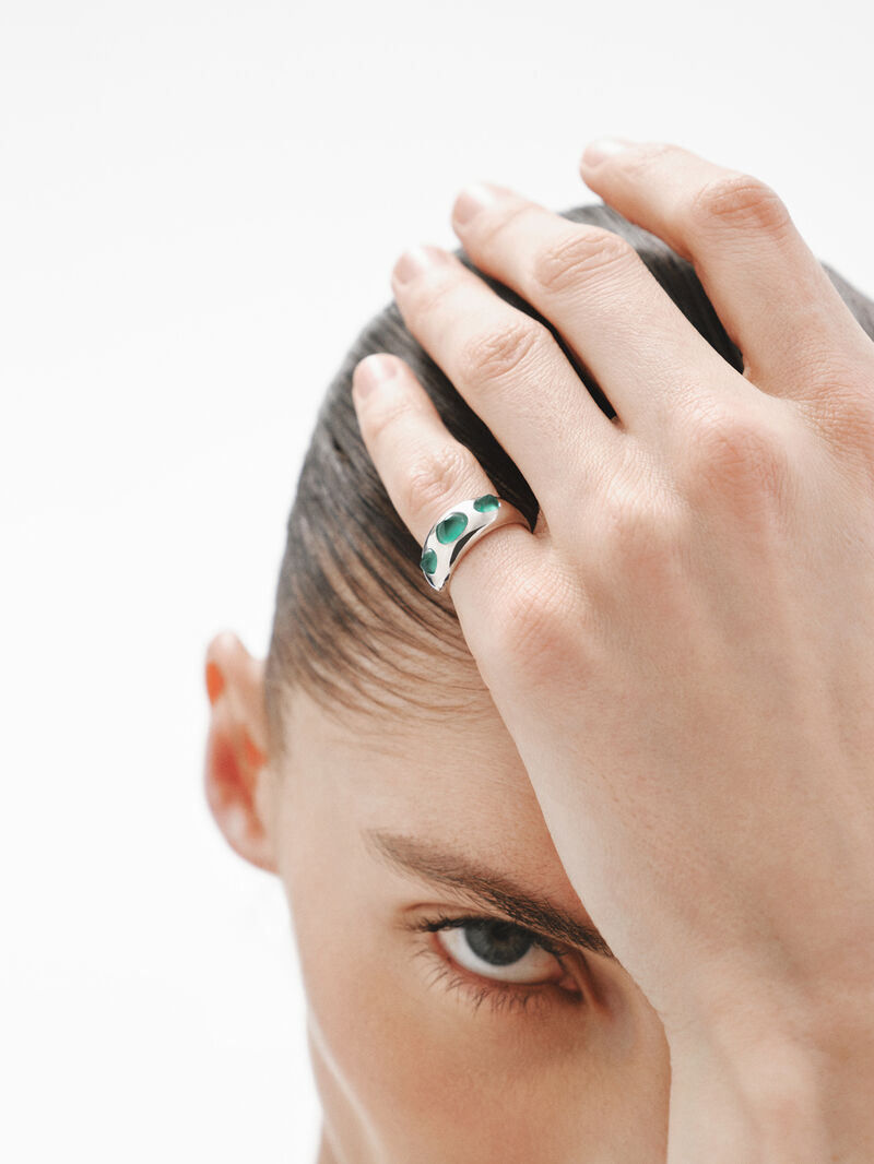 925 silver ring with green chalcedon image number 1