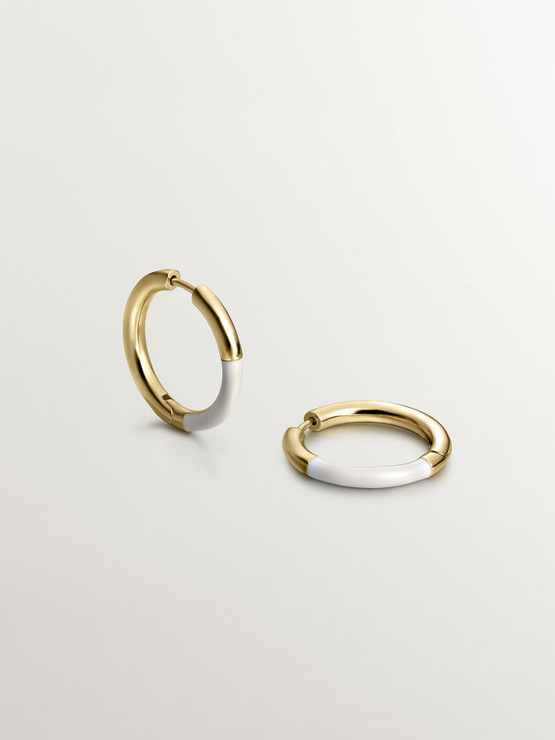 Medium hoop earrings made of 925 silver bathed in 18K yellow gold with white enamel image number 2