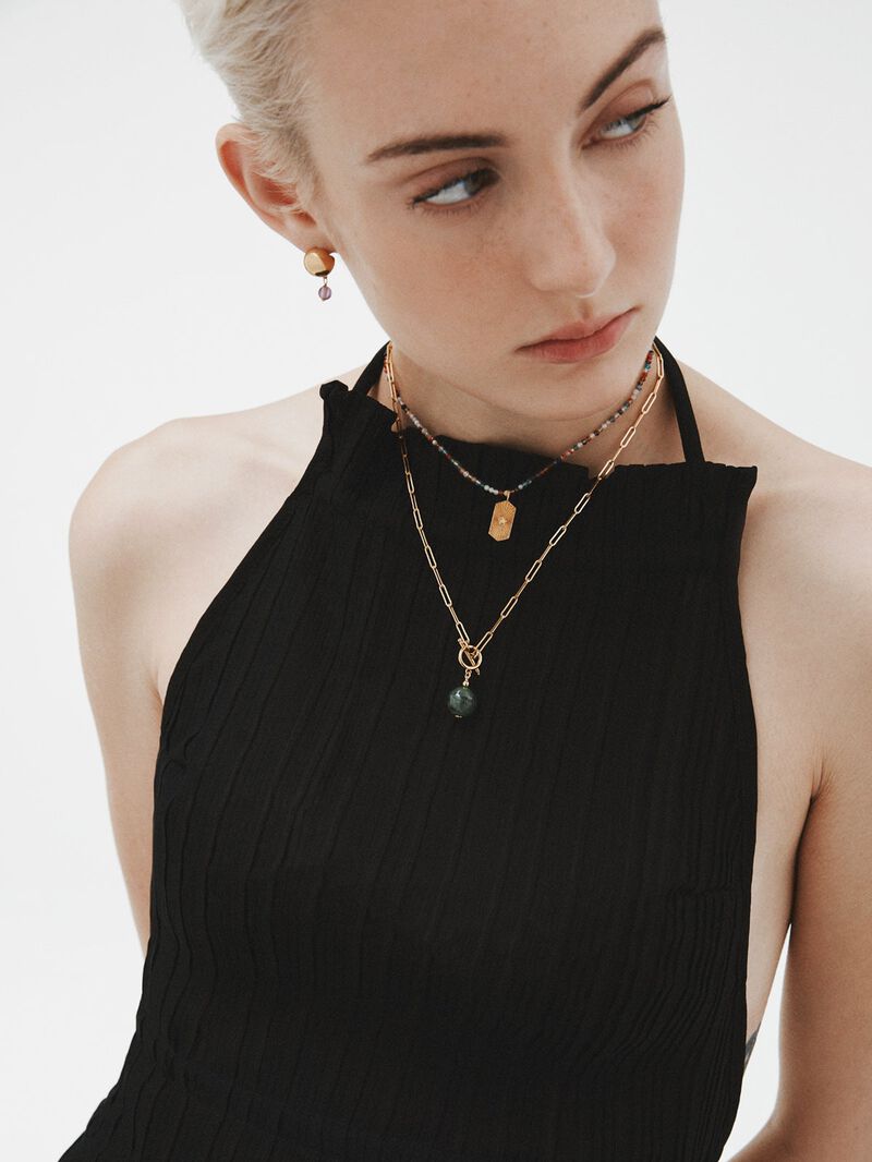 925 silver chain bathed in 18k yellow gold with green jaspe image number 5