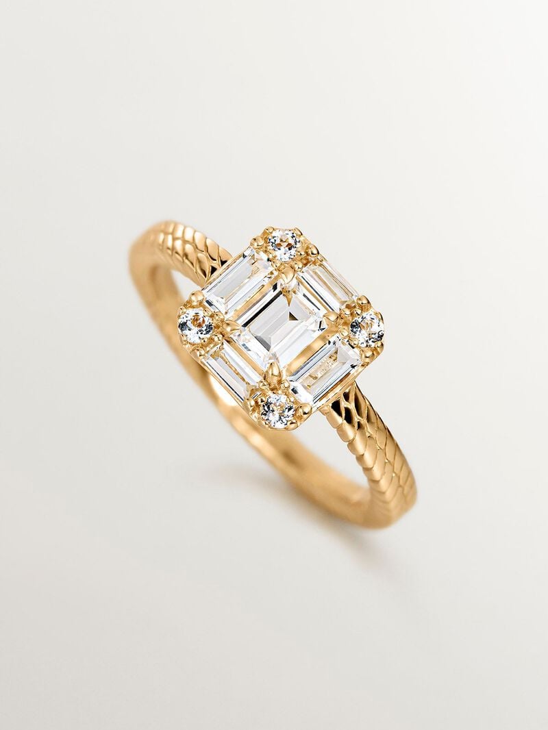 925 Silver ring bathed in 18K yellow gold with gallone finish and white topazes. image number 4