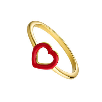 Heart ring in 18k yellow gold-plated silver with red enamel, J05154-02-ROJENA,hi-res