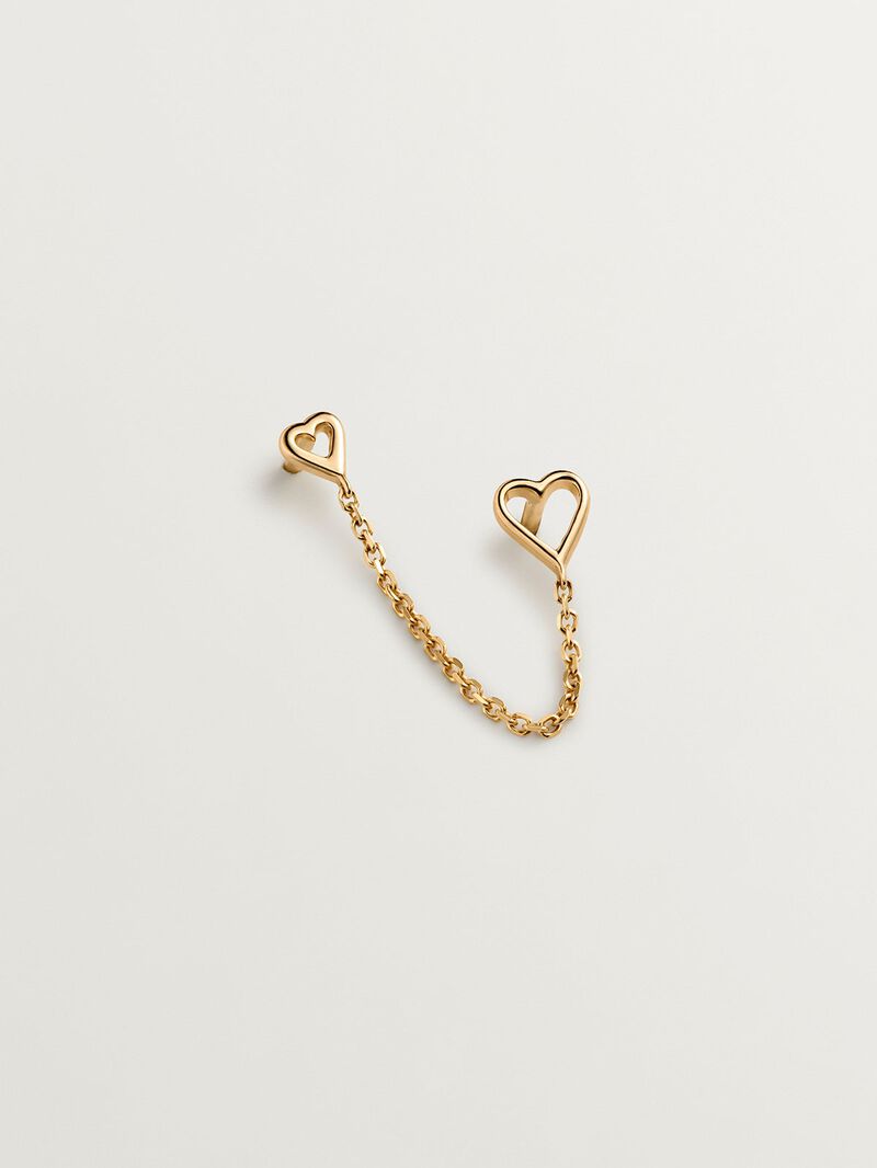 Individual 9K yellow gold climber earring with hearts. image number 0