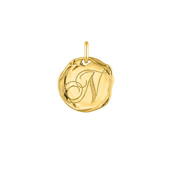 Gold-plated silver N initial medallion charm  , J04641-02-N,hi-res