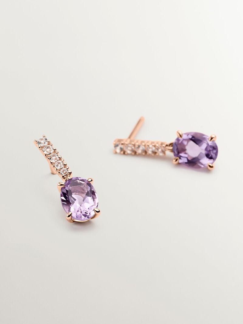 925 Silver Earrings plated in 18K rose gold with purple amethyst and white topaz image number 4