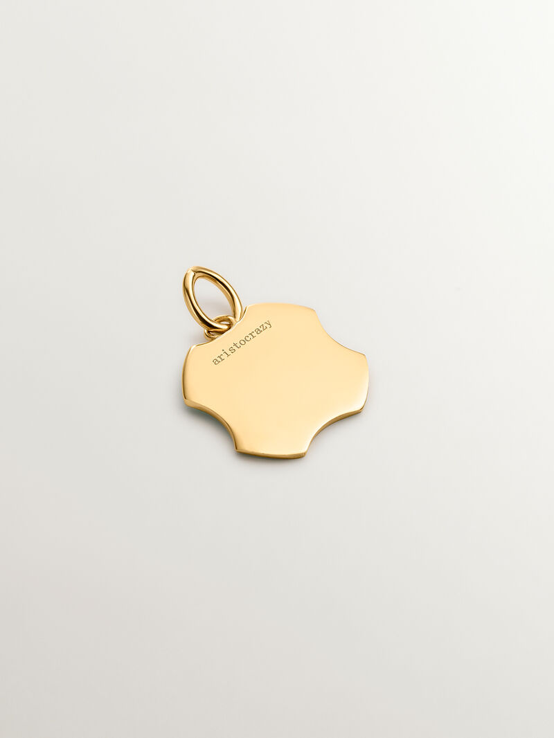 Charm in 925 sterling silver plated in 18K yellow gold with initial X and turquoise enamel with irregular shape image number 1