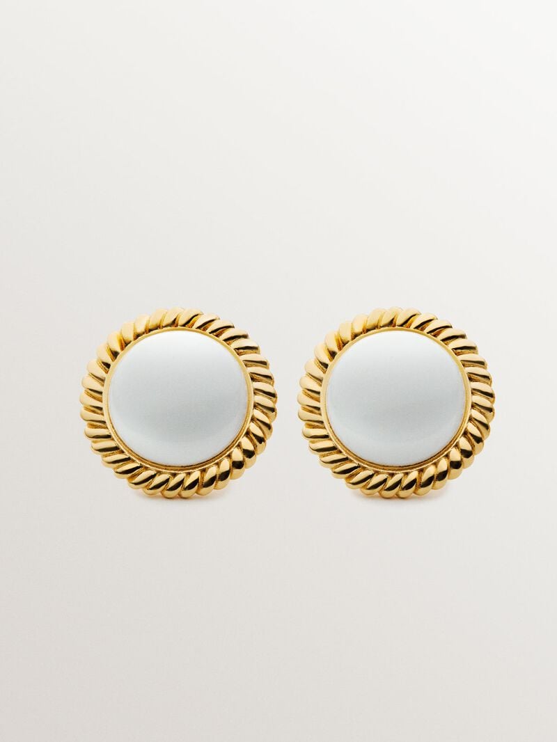 18K yellow gold plated 925 silver earrings with white enamel image number 0
