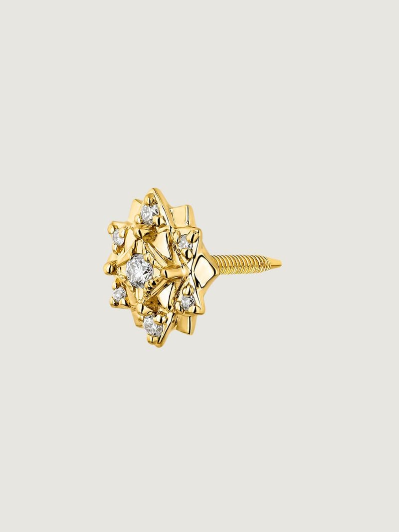 Individual 9K yellow gold earring with diamonds and flower. image number 2