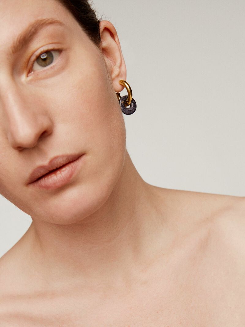 925 silver ring earrings in 18K yellow gold with blue adventurine image number 1