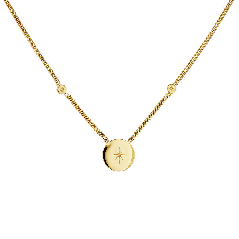Gold plated star round motifs necklace , J04601-02, hi-res