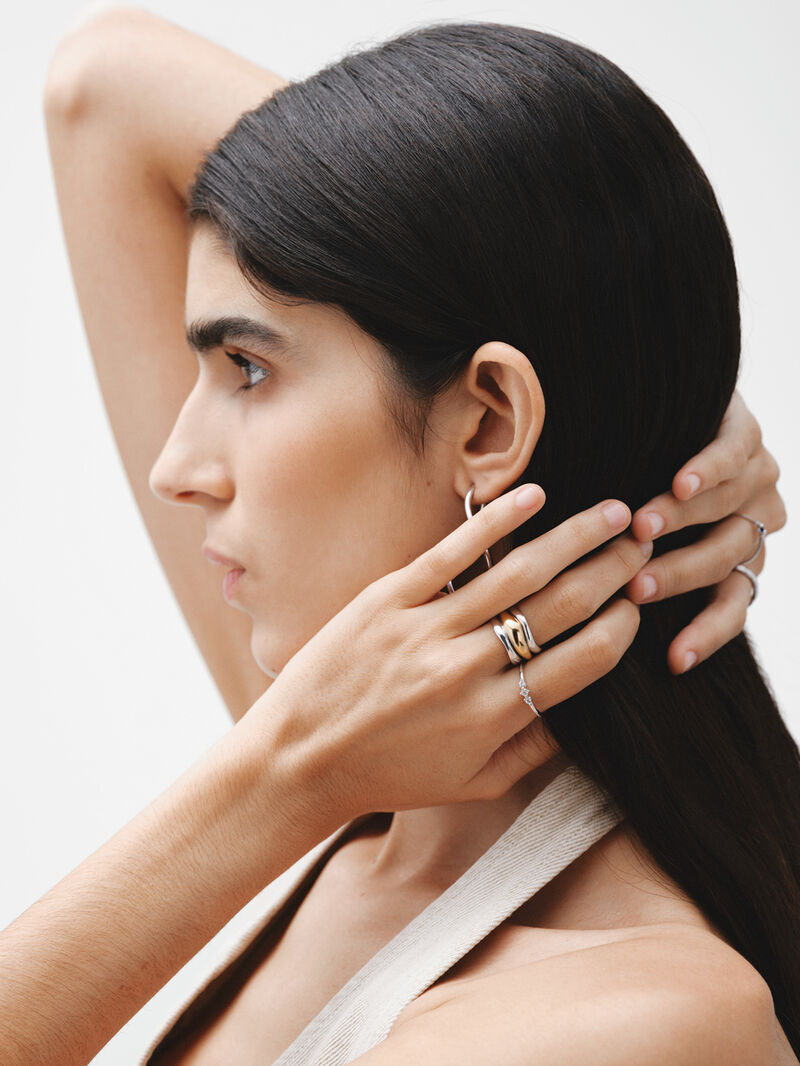 Wide triple bicolored ring made of 925 silver and 925 silver dipped in 18K yellow gold. image number 5