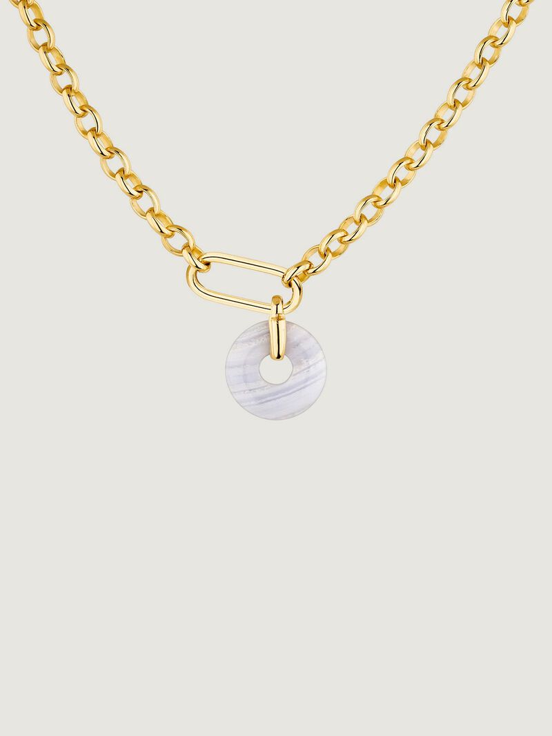 925 Silver necklace dipped in 18K yellow gold with blue agate image number 0